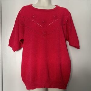 Style Guides Vintage Knit T-shirt Blouse with Pearl and Eyelet Details